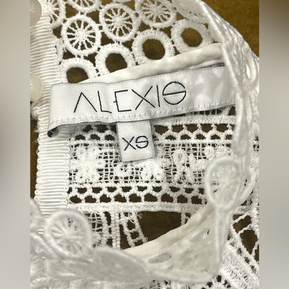 Alexis lace short sleeve, high neck blouse, handkerchief hem, white, szXS, GUC - Picture 12 of 13